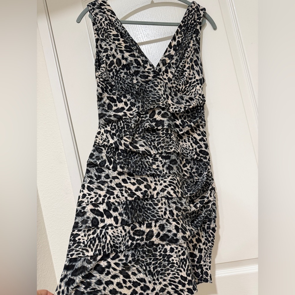 Misope Leopard Print Bodycon Dress Ruched Mini Sexy Night Out Dress - Picture 3 of 7